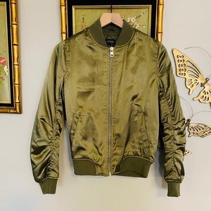 Topshop Army Green Silky Bomber Jacket